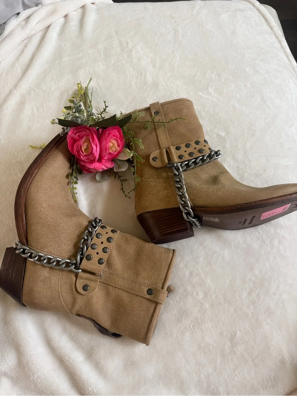 Free People Aiden  Chain Boots Camel  oiled suede
